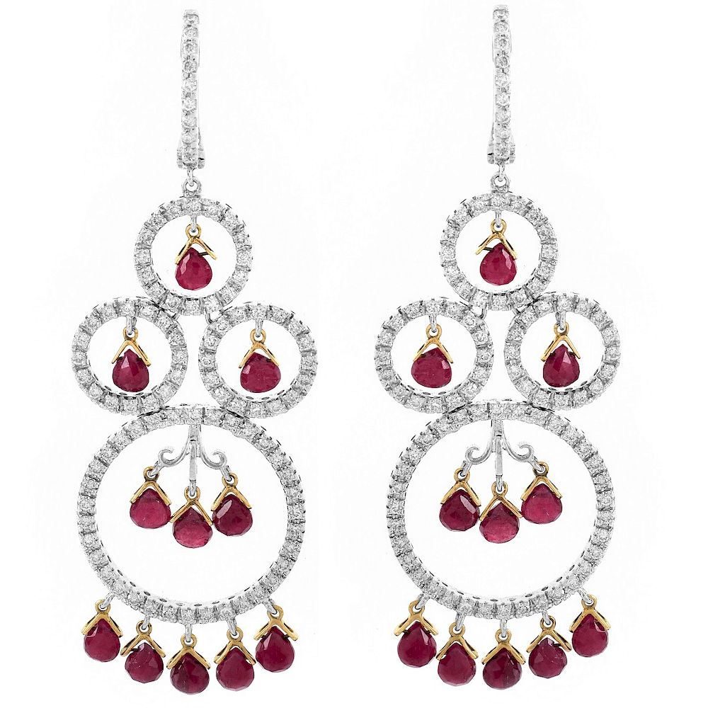 Appraisal: Ruby Diamond and K Gold Earrings Carat Briolette Cut Ruby