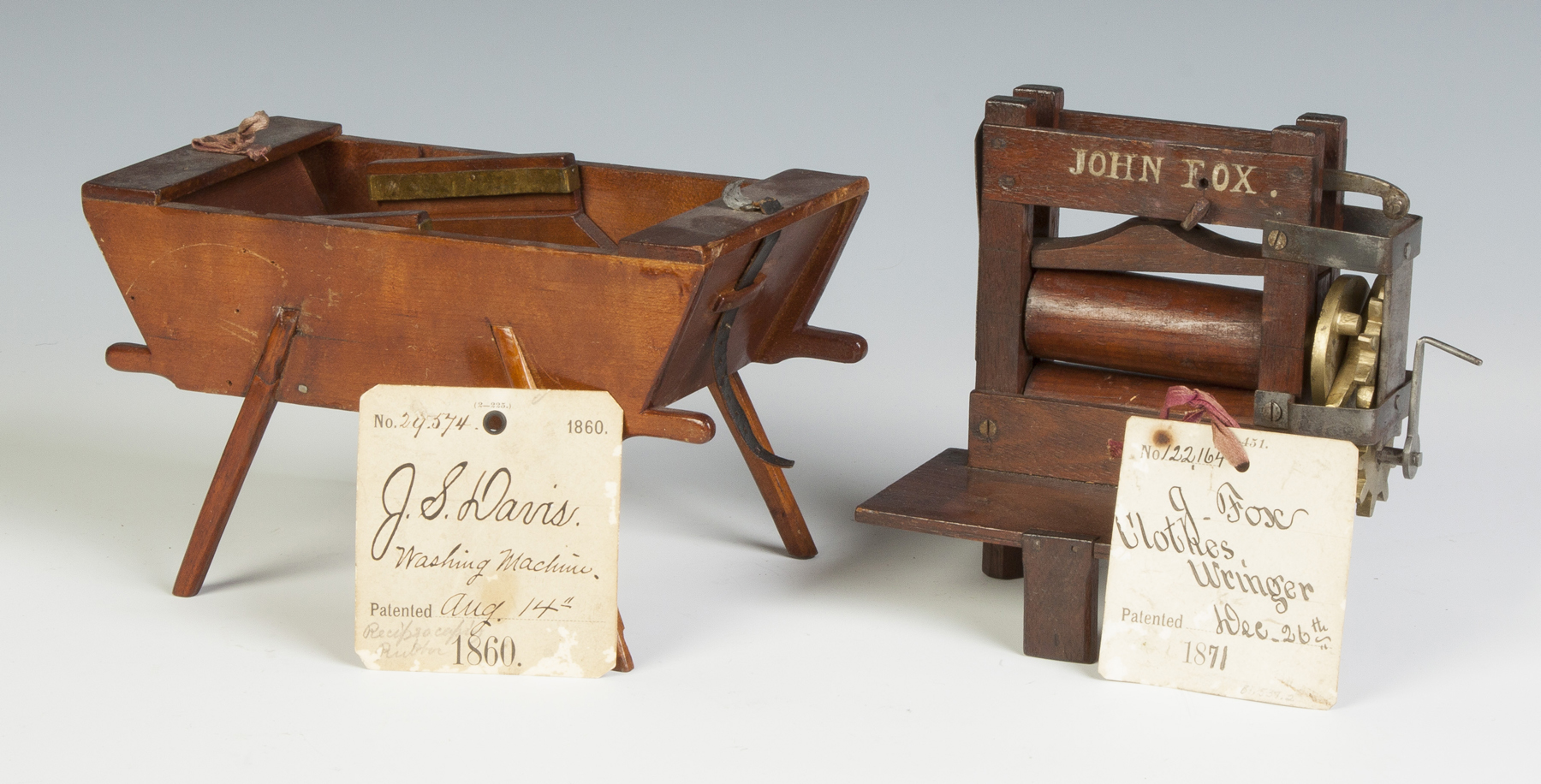 Appraisal: Two Patent Models Clothes Washer Wringer John S Davis Tiffin