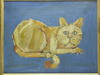 Appraisal: OOP - Oil on panel of a recumbent cat with