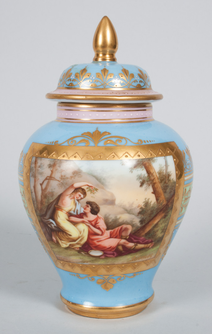 Appraisal: Vienna porcelain covered jar late th century powder blue ground