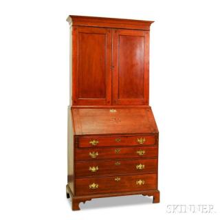 Appraisal: Chippendale Inlaid Birch Desk Bookcase New England late th century