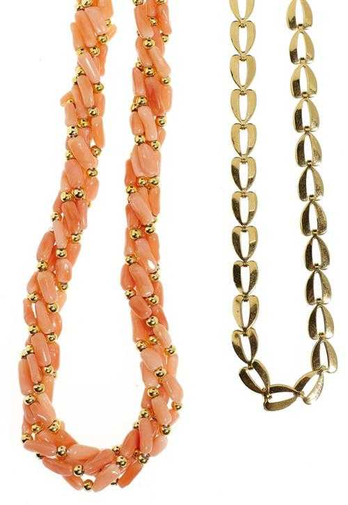 Appraisal: LOT CORAL NECKLACE AND GOLD NECKLACE Decorative coral necklace of