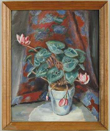 Appraisal: ELIZABETH PIERCE American Mid- th Century CYCLAME Still life onboard