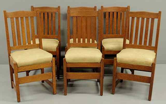 Appraisal: Set of six Stickley Bros oak Arts Crafts side chairs