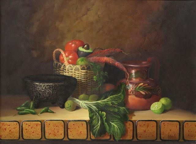 Appraisal: Framed oil on canvas painting Still Life with Molcajete signed