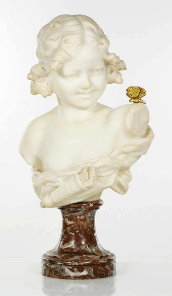 Appraisal: - Statue of Cupid Statue of Cupid carved alabaster or