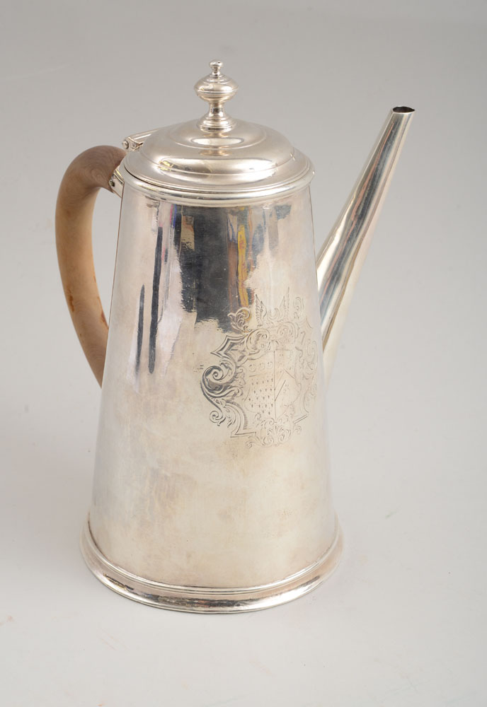 Appraisal: IRISH SILVER COFFEE POT JOHN HAMILTON DUBLIN C Tapered cylindrical