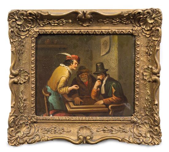 Appraisal: Sale Lot Artist Unknown Continental Tavern Games oil on tin