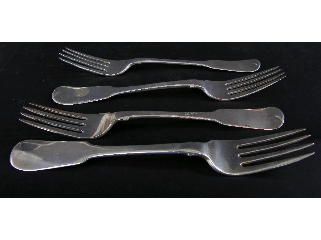 Appraisal: Set of four George IV Irish fiddle pattern table forks