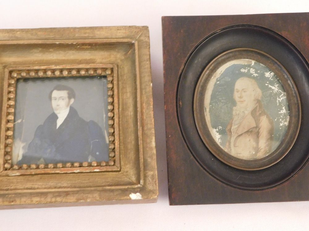 Appraisal: ANTIQUE MINIATURE PORTRAITS Lot of two th century miniature portraits