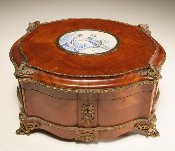 Appraisal: French thC Alphonse Giroux jewelry box bookmatch veneers brass accents