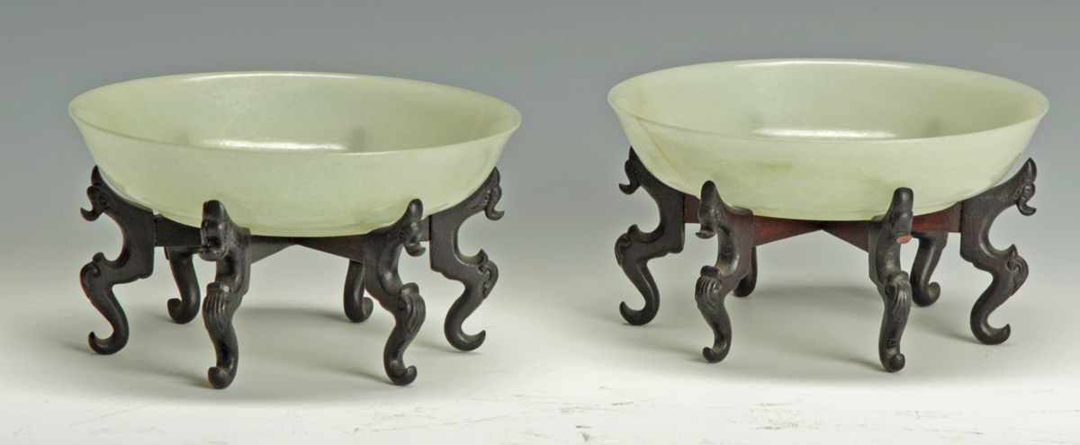 Appraisal: A Fine Pair of Chinese White Jade Shallow Bowls Incised