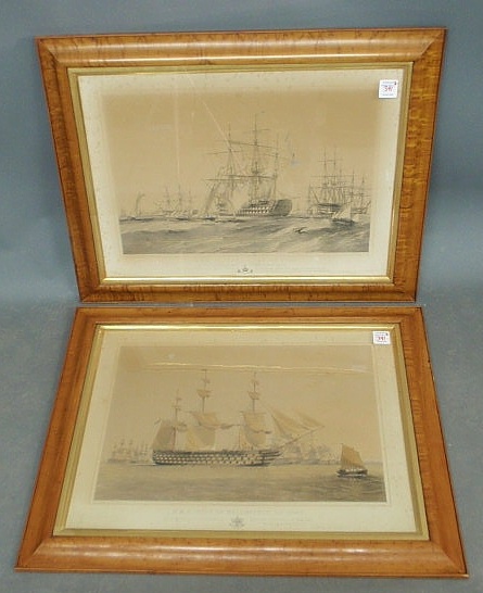 Appraisal: Two lithographs in maple frames- HMS St Jean D Acre