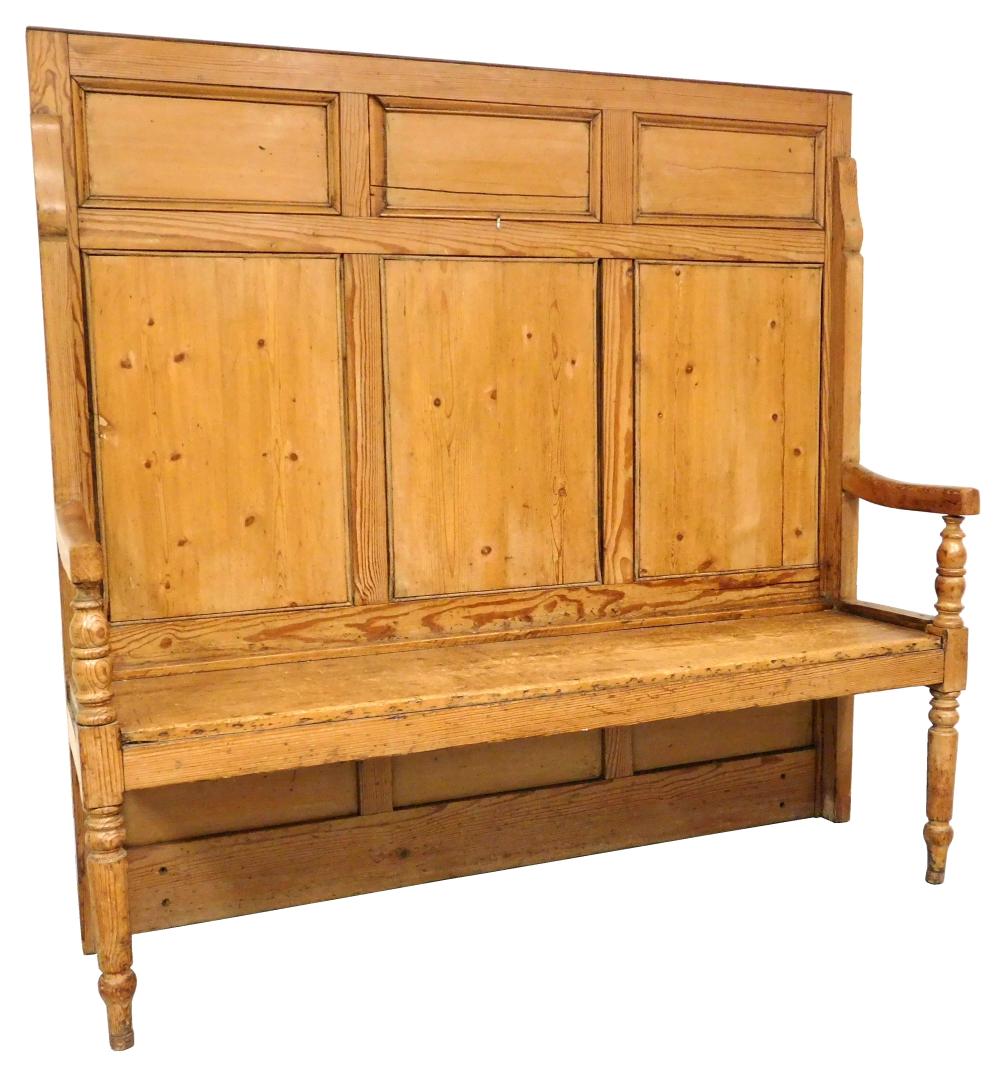 Appraisal: High back bench pine th C with some older parts