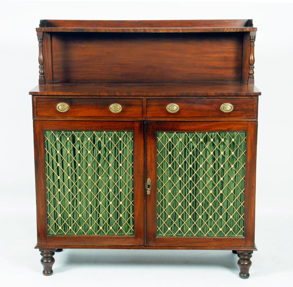 Appraisal: A REGENCY MAHOGANY CHIFFONIER the raised back with shelf on