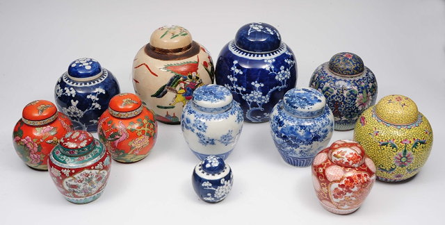 Appraisal: A collection of twelve Chinese and Japanese ginger jars th