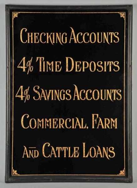 Appraisal: Framed Gold Black Banking Sign Description Heavy frame is made