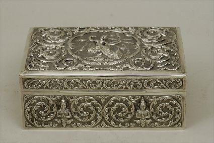 Appraisal: Siamese Sterling Silver Covered Box with Repouss Decoration x x