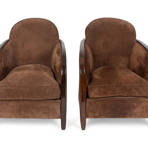 Appraisal: A Pair of Art Deco Rosewood Armchairs Attributed to Pierre-Paul