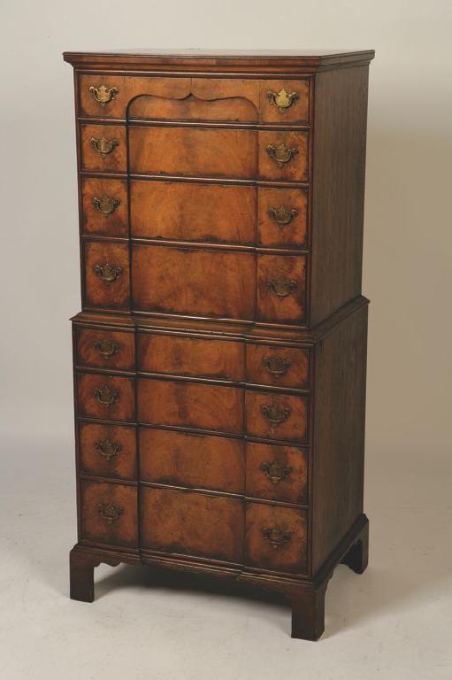 Appraisal: A QUEEN ANNE STYLE WALNUT VENEERED CHEST ON CHEST the