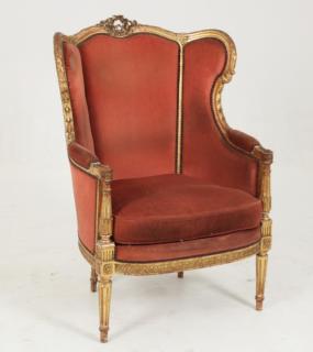 Appraisal: LOUIS XVI STYLE CARVED GOLD GILT WOOD WINGED BERGERE LOUIS