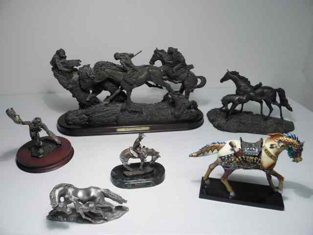 Appraisal: Lot of five western-themed horse cowboy sculptures Two are cast