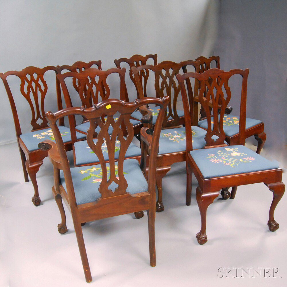 Appraisal: Set of Eight Chippendale-style Carved Mahogany Dining Chairs two arms