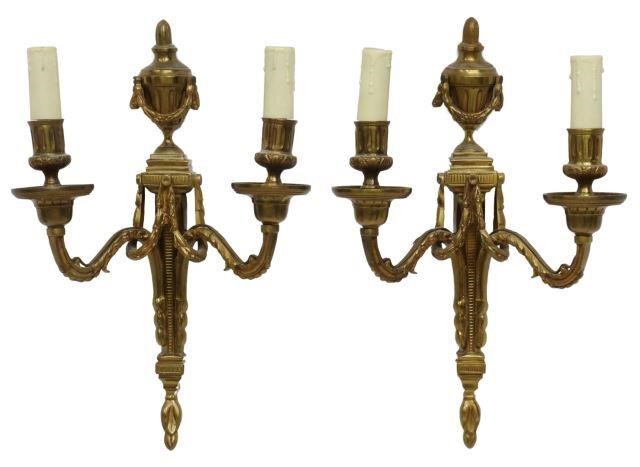 Appraisal: pair French Louis XVI style gilt bronze two-light wall sconces