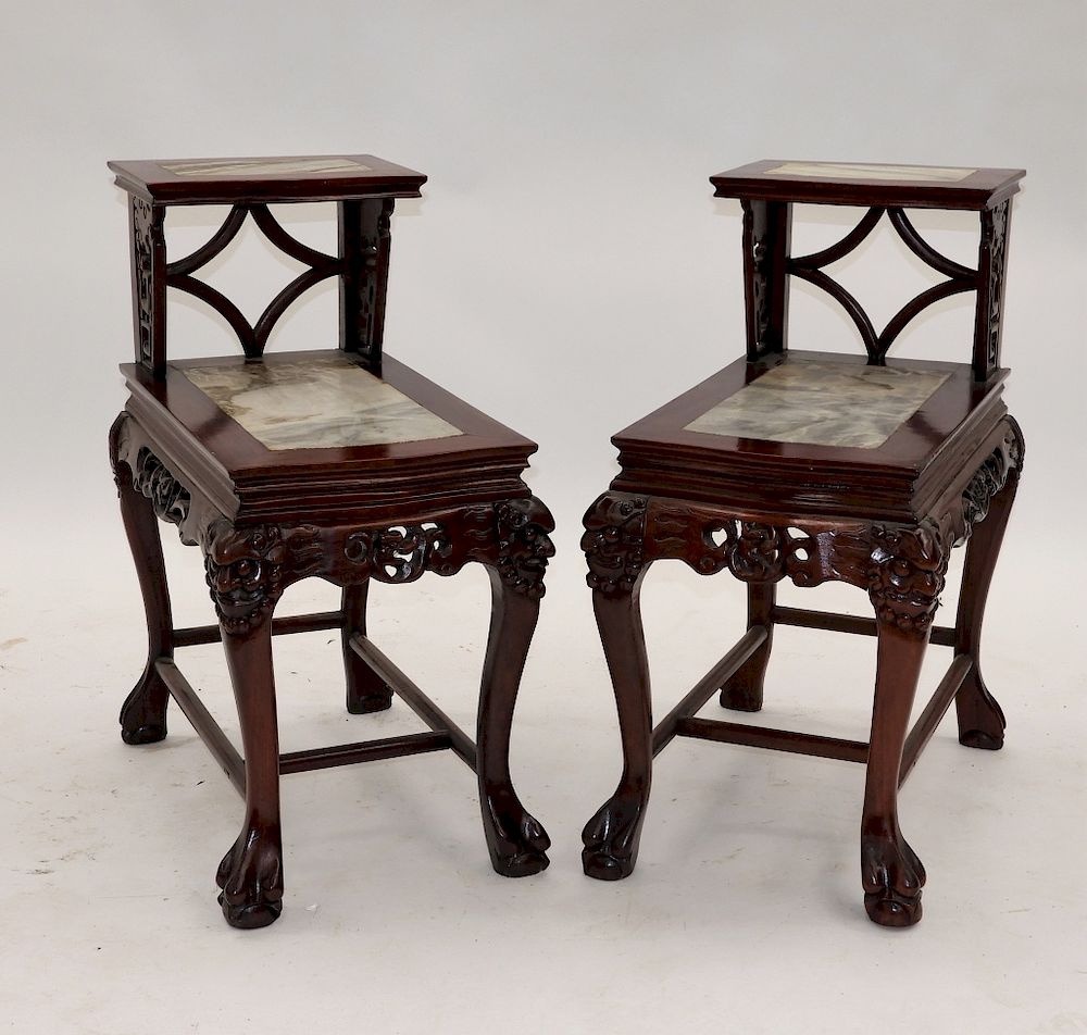 Appraisal: PR Chinese Hardwood Marble Inset Side Table China th Century