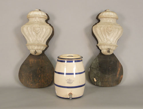 Appraisal: Pair of Italian porcelain lavabos together with a water cooler