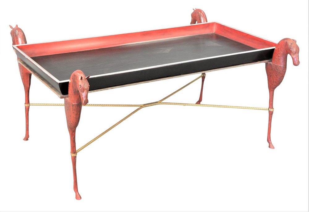 Appraisal: Tray Top Coffee Table having metal horse supports height inches