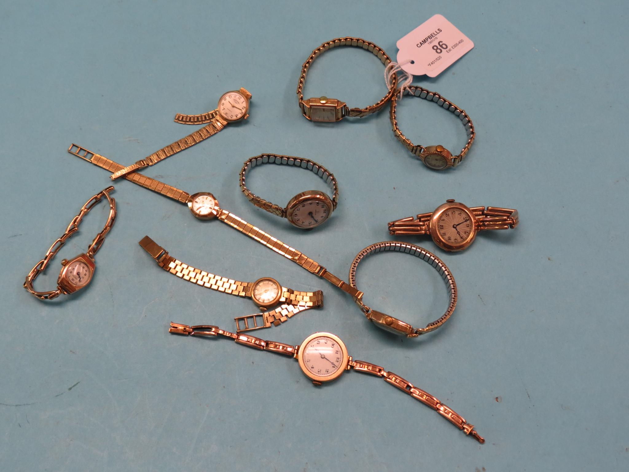 Appraisal: Ten various ladys' ct gold wristwatches some with ct gold