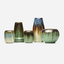 Appraisal: Fulper Pottery COLLECTION OF FIVE VASES USA - glazed earthenware