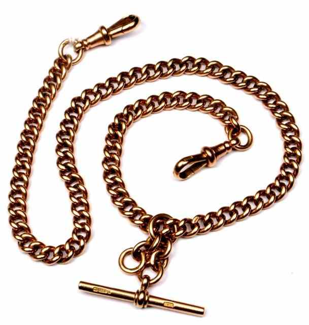 Appraisal: A CT GOLD WATCH CHAIN of link form with T