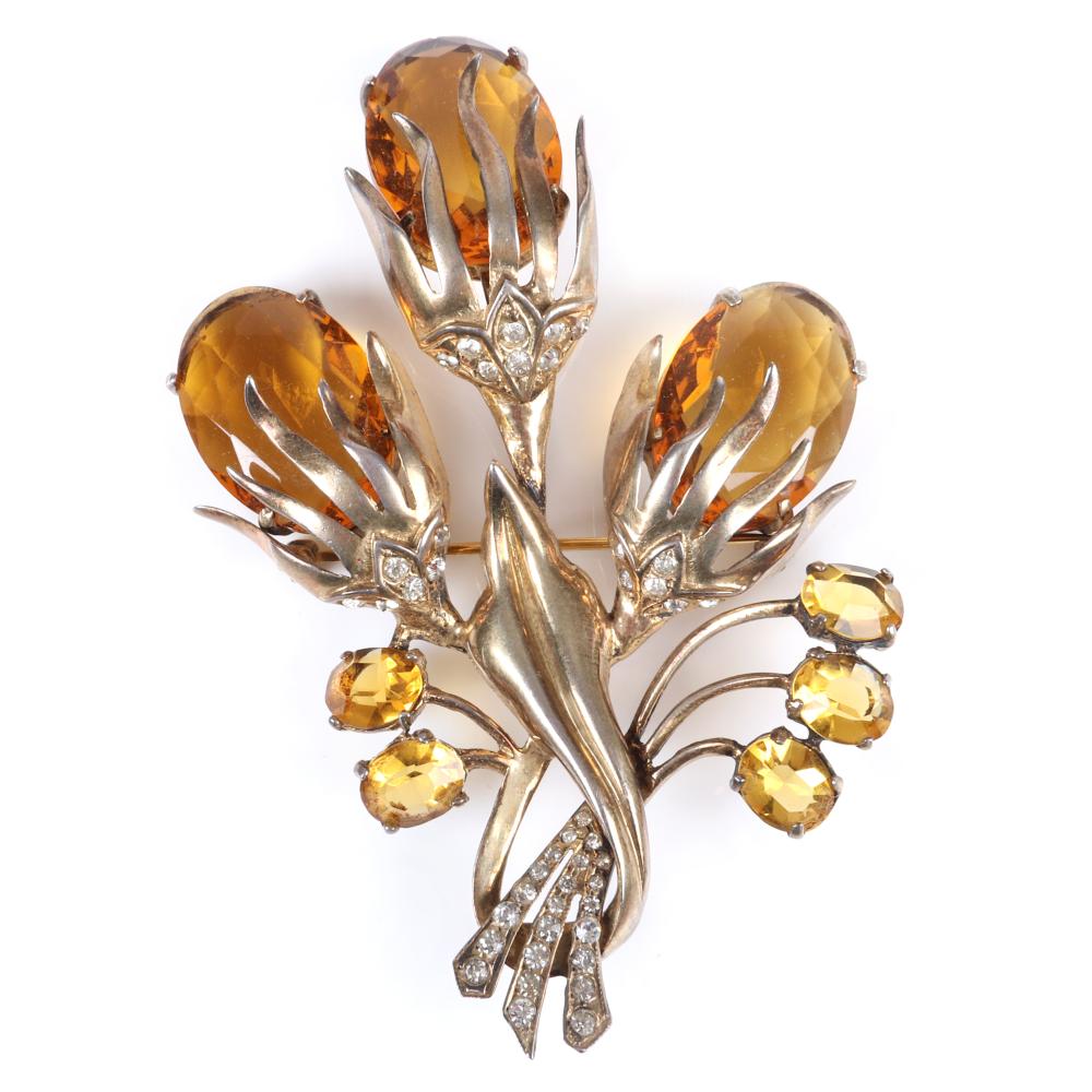 Appraisal: DESCRIPTION EISENBERG ORIGINAL GIANT STERLING VERMEIL FLORAL SPRAY BROOCH WITH