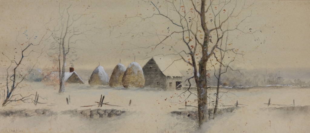 Appraisal: SAMUEL R CHAFFEE WINTER FARM HOMESTEAD PAINTING United States -