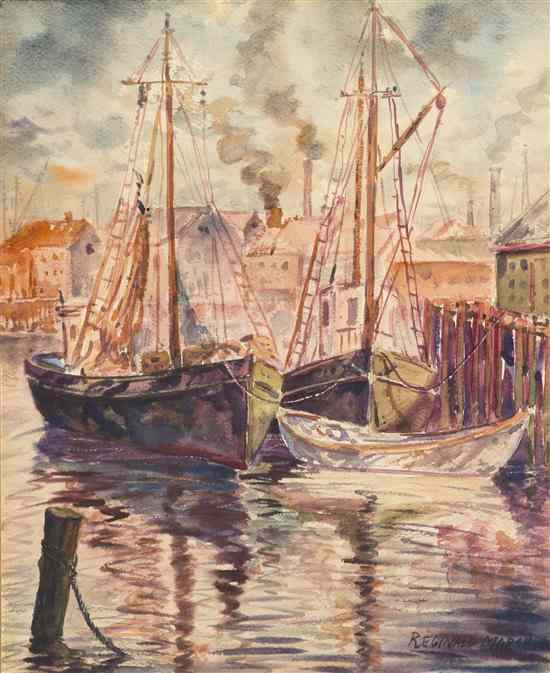 Appraisal: Reginald Marsh American - Boats in the Harbor watercolor on