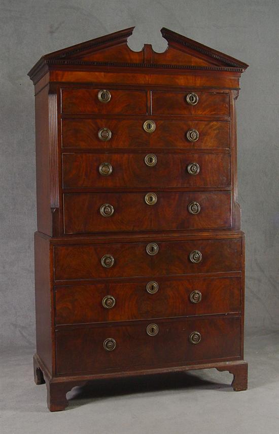 Appraisal: Mahogany Veneer English Tall Chest Late th Century Broken pediment