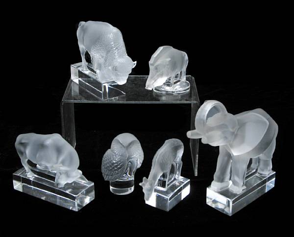 Appraisal: A group of six Lalique molded frosted and clear glass