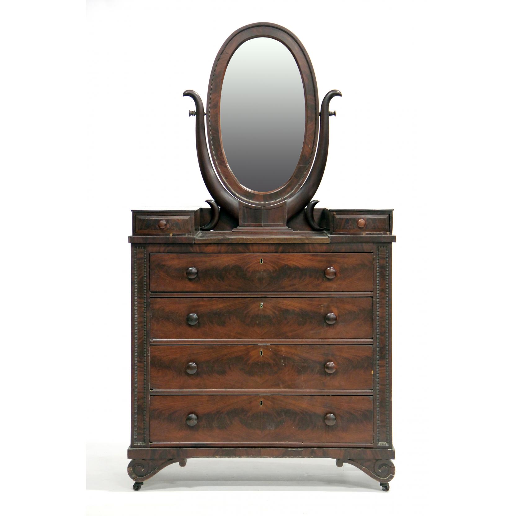 Appraisal: att Thomas Day Classical Semi Tall Chest with Mirror Caswell