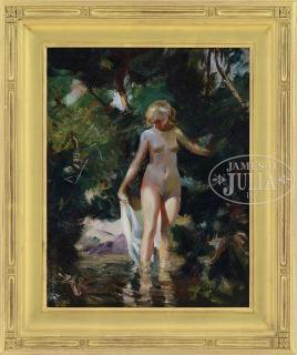 Appraisal: MARIA V LISZT American - NUDE IN FOREST STREAM Oil