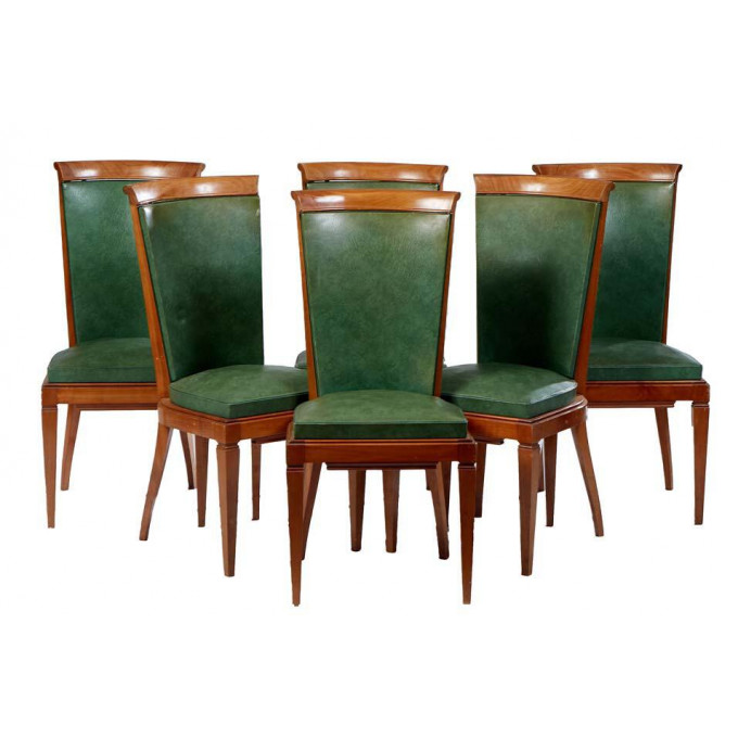 Appraisal: Set of Six Art Deco Carved Cherry Dining Chairs th