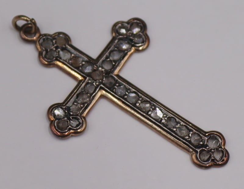 Appraisal: JEWELRY KT BI-COLOR GOLD AND ROSE CUT DIAMOND Cross Pendant