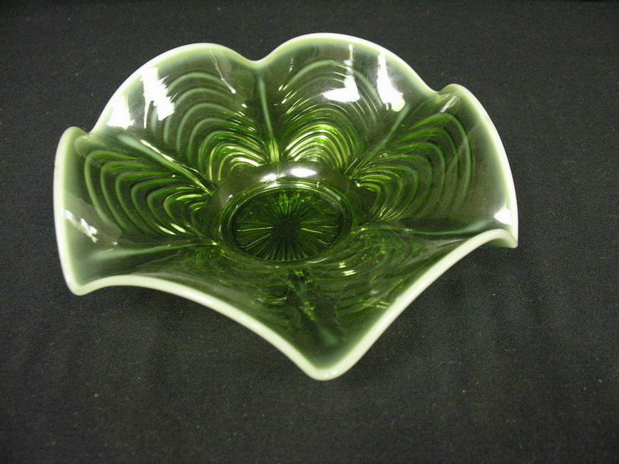 Appraisal: IN GREEN OPALESCENT BOWL Size with diameter