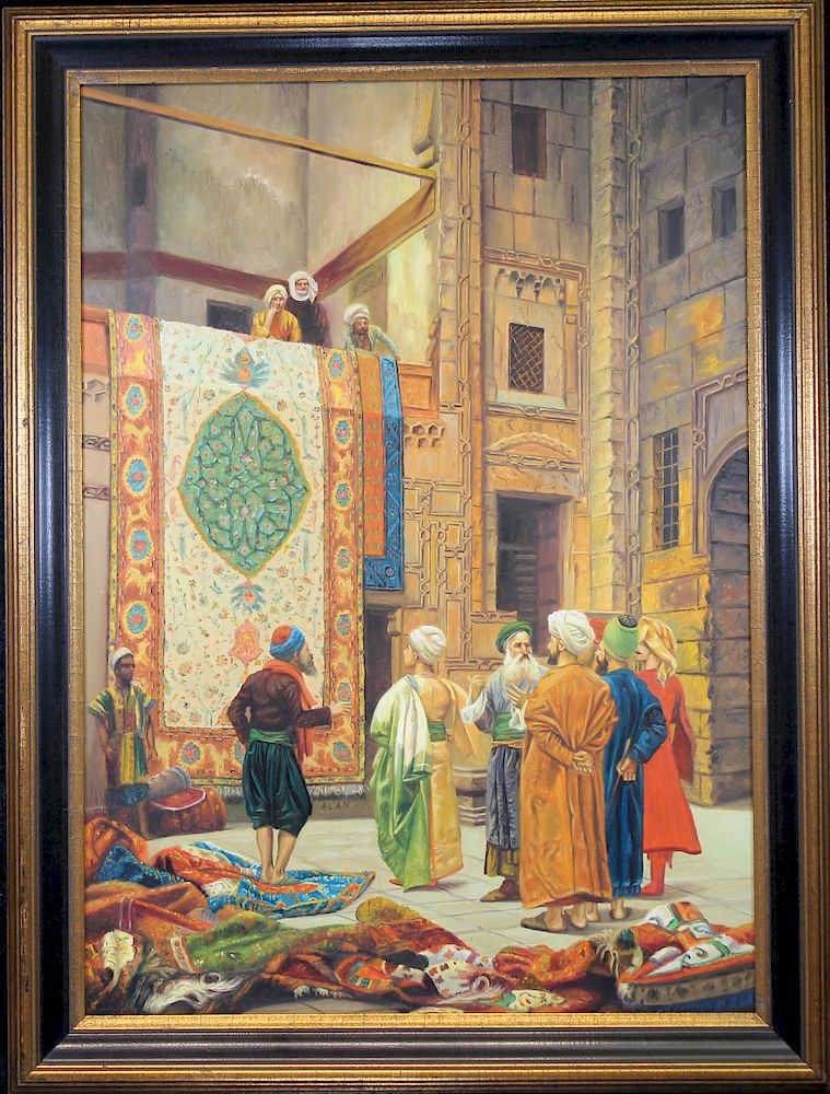 Appraisal: Orientalist Style Rug Seller Scene Painting Orientalist Style Rug Seller