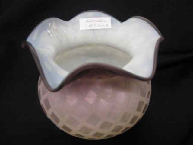 Appraisal: Amethyst Satin Glass Vase Mother-of-Pearlbackground diamond quilted ruffle top -