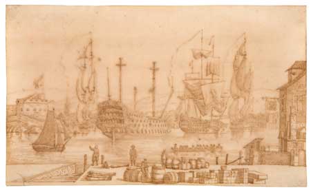 Appraisal: DUTCH SCHOOL th-century Amsterdam Harbor Pen and brown ink and