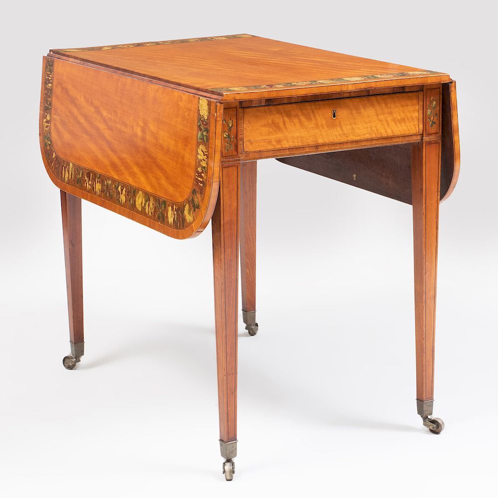 Appraisal: George III Polychrome Decorated Satinwood Pembroke Table Fitted with one