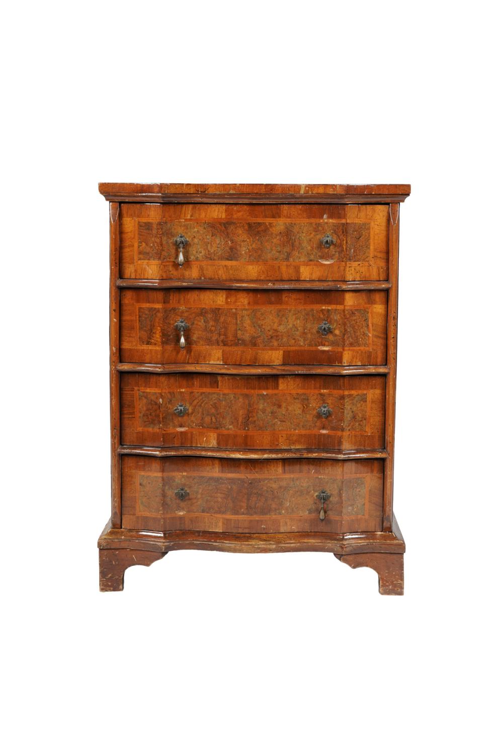 Appraisal: ENGLISH MAHOGANY NARROW FOUR DRAWER CHESTearly th century Condition warping