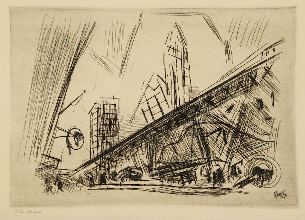 Appraisal: MARIN John Etching Downtown the El Pencil signed lower left